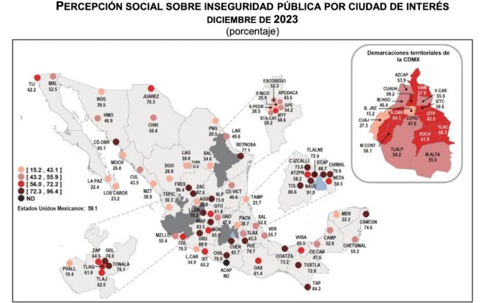 Estas son las ciudades con mayor percepción de inseguridad en México