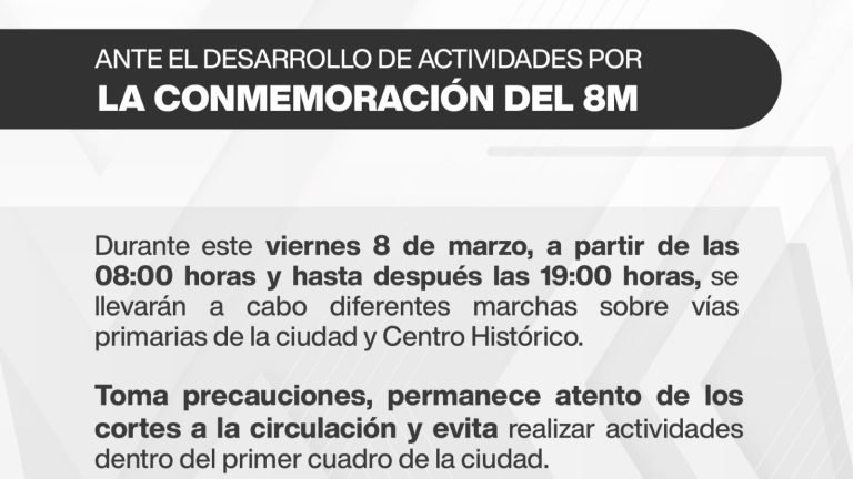 Por el 8M habrá cortes de circulación desde las 9:00 horas