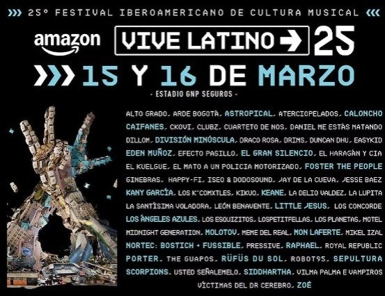 Vive Latino 2025, Conoce las bandas que se presentarán en el Estadio GNP Seguros