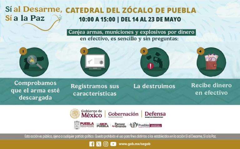 Invitan tres órdenes de gobierno a la sociedad de la ciudad de puebla al programa de canje de armas