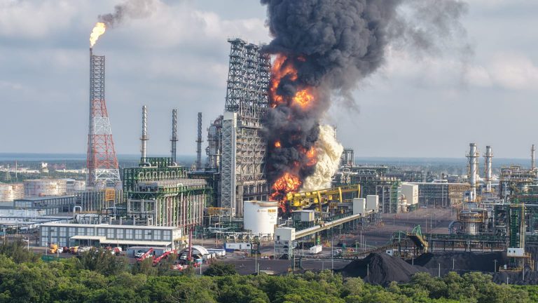 Incendio en Refinería Olmeca está controlado y sin lesionados: Claudia Sheinbaum