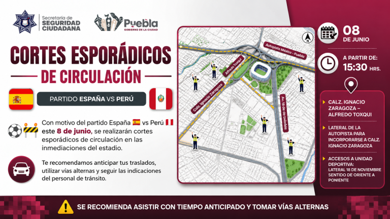 Estos son los cortes viales por partido España vs Perú en inmediaciones del Cuauhtémoc